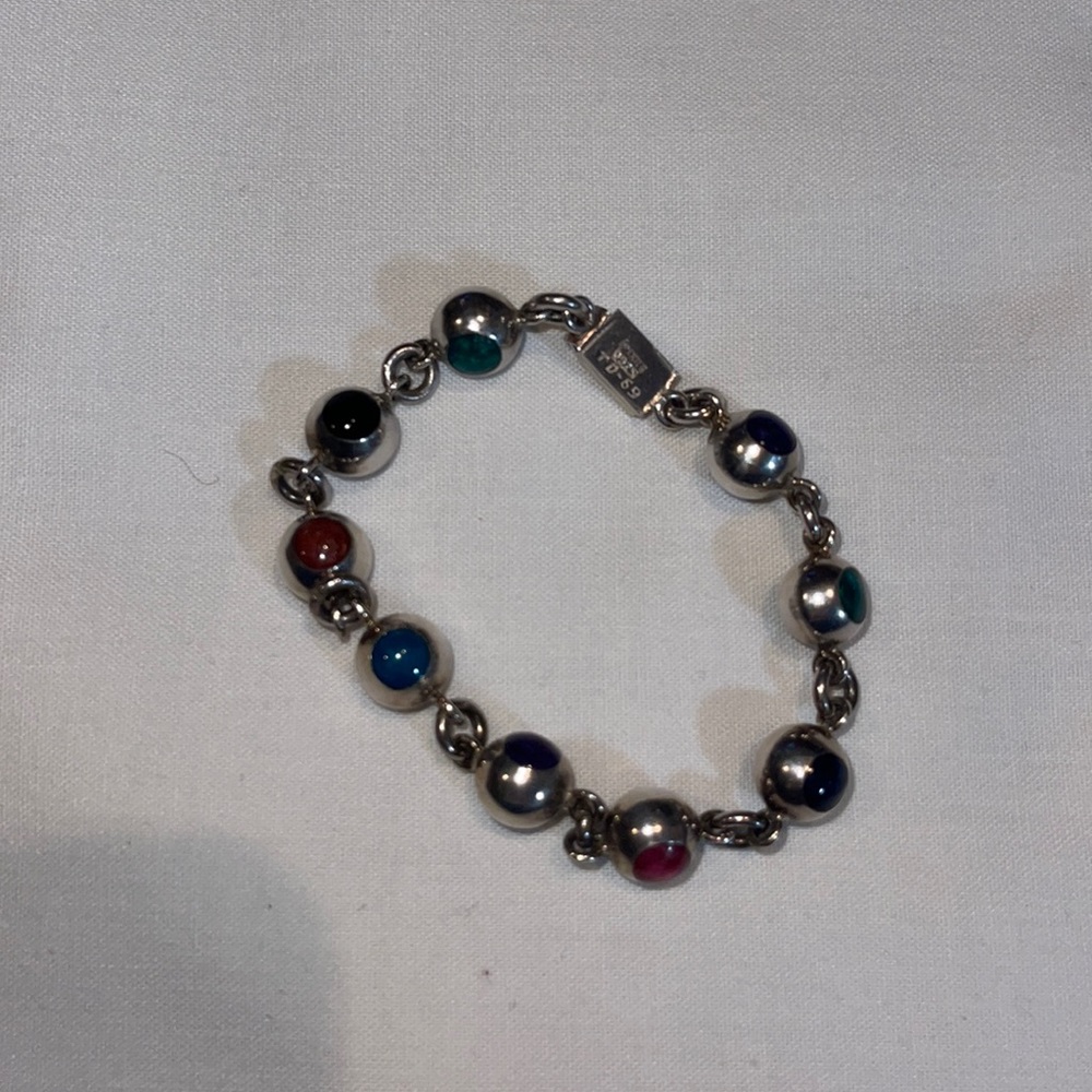 Sterling silver bead bracelet with stone inlays